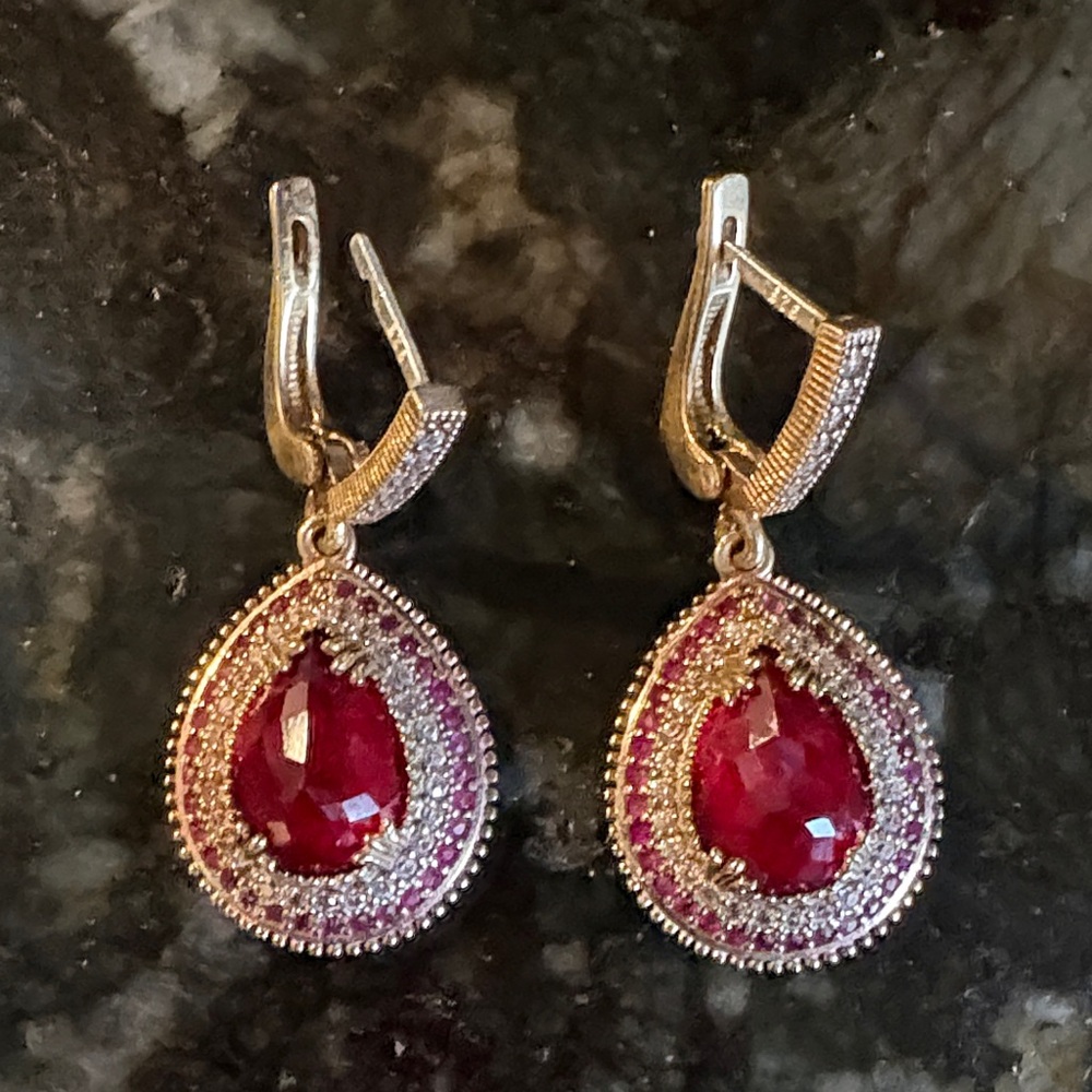 Elegant Gold and Red Teardrop Earrings